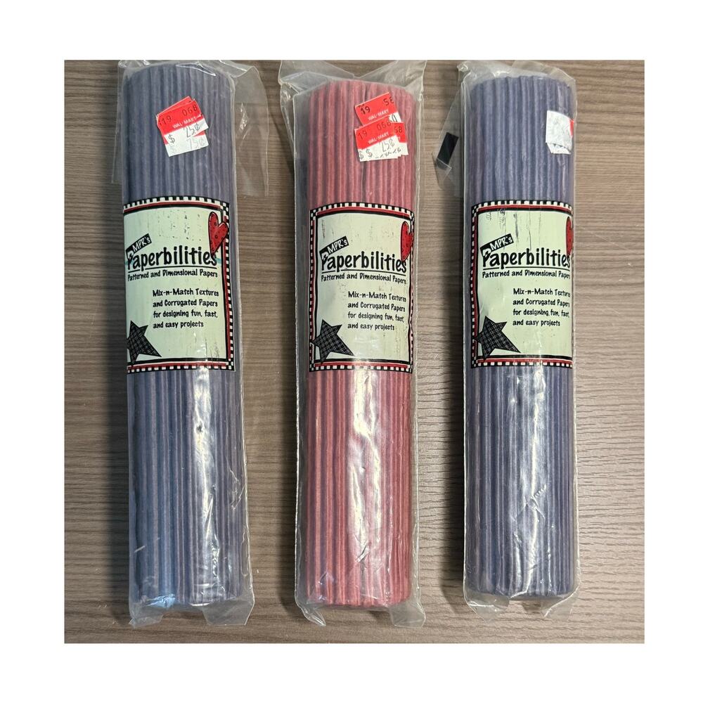 3 New Vintage MPR Paperbilites Corrugated Textured Paper Crafts Decor Navy Berry